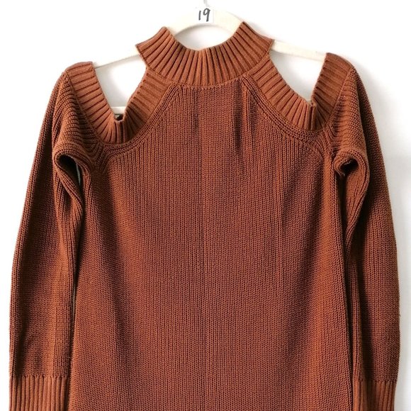 Abercrombie & Fitch Womens Brown Cold Shoulder Sleeve Knit Sweater Dress Size M - Picture 2 of 8